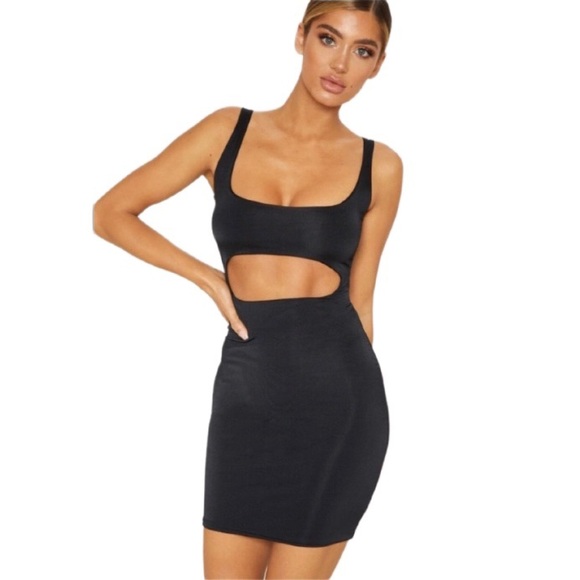 NWT Pretty Little Thing Black Bodycon Dress Cutout 2 - Picture 1 of 9